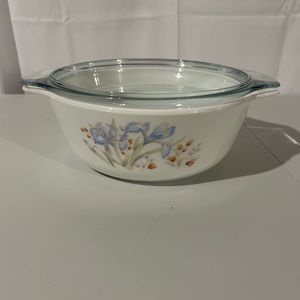 Vintage Pyrex Blue Iris and Country Autumn Baking Casserole Dish